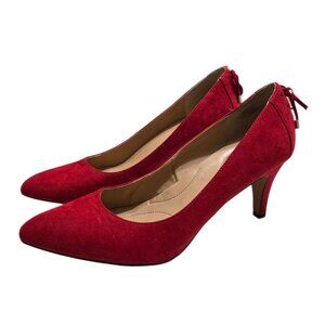 Coach and Four Louisa Red Faux Suede Corset Lace Up Pointed Toe Pumps Sz 11M